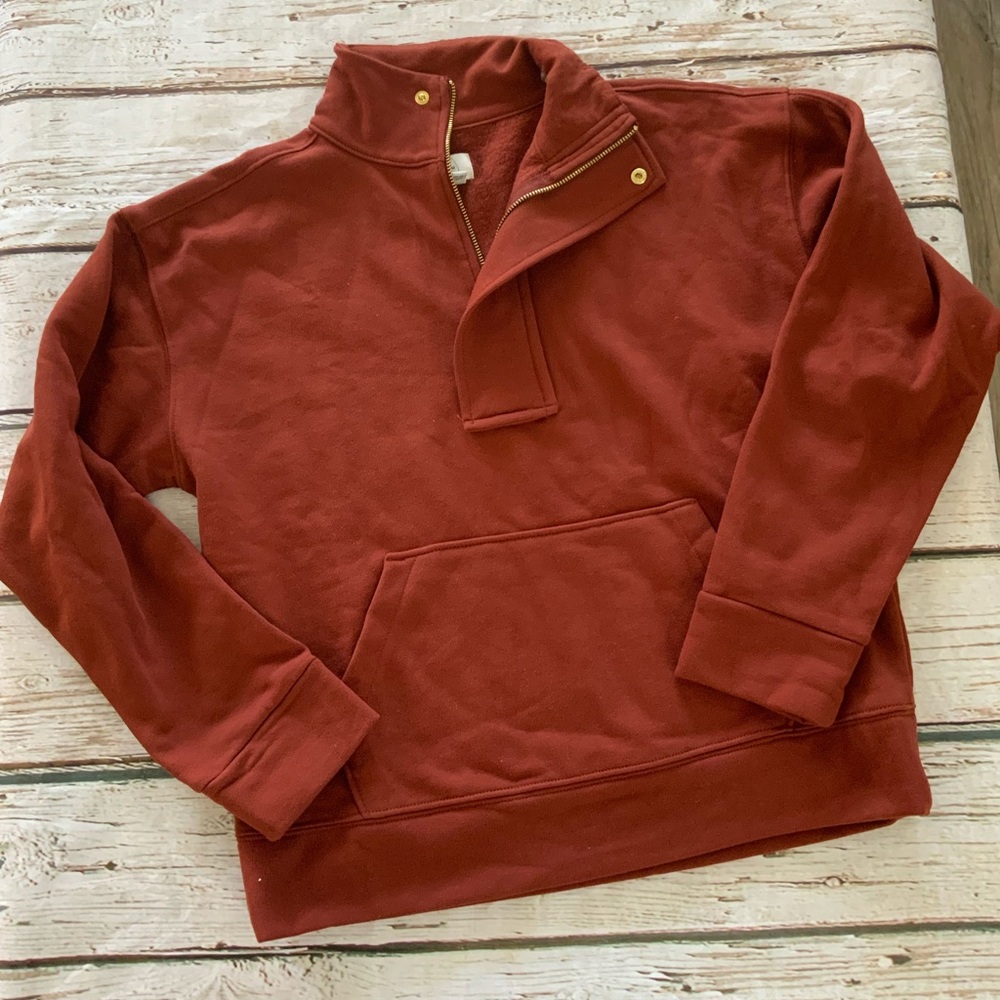 A‎ New Day XS Quarter Zip Sweatshirt Rust Burgundy Pullover Minimalist Chic